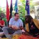 Peter Roberts weaving with master weaver Rene Kulitja.