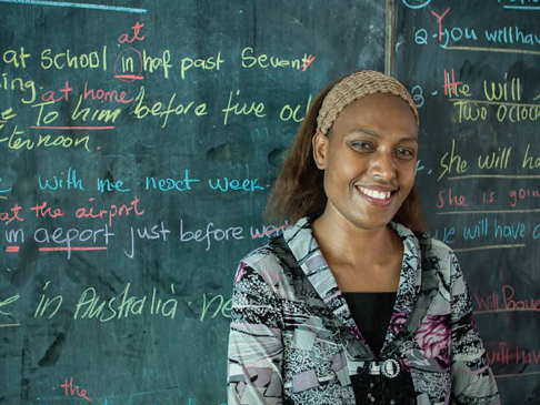 Students and teacher at Caritas Technical Secondary School, East Boroko, PNG