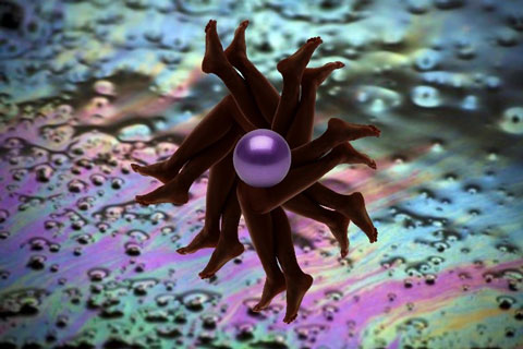 Art piece of legs and colours.