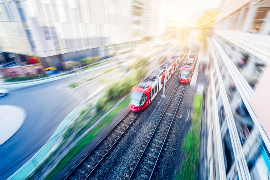 Decorative image of Light rail network, active in Sydney.