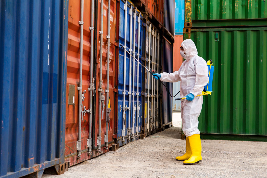 Decorative image of Decontamination to shipping containers.