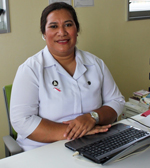 Dr 'Amelia Afuha’amango Tu'ipulotu sits at her desk at Vaiola Hospital in Tonga. Photo: Ana Baker / Department of Foreign Affairs and Trade