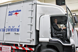 Man in driver's seat of new truck