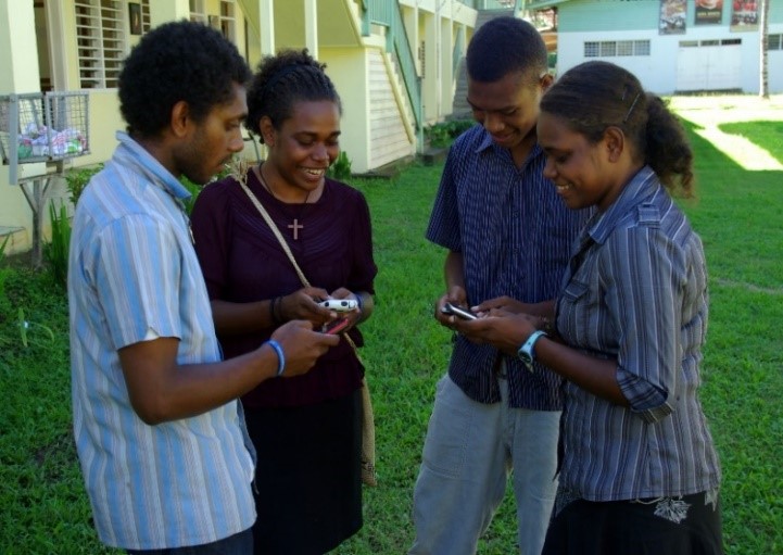 Young people with mobile phones