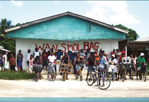 A group of people on bikes